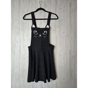 Romwe Black Cat CorduroySuspender Dress S Halloween Cosplay Kawaii Skater Jumper